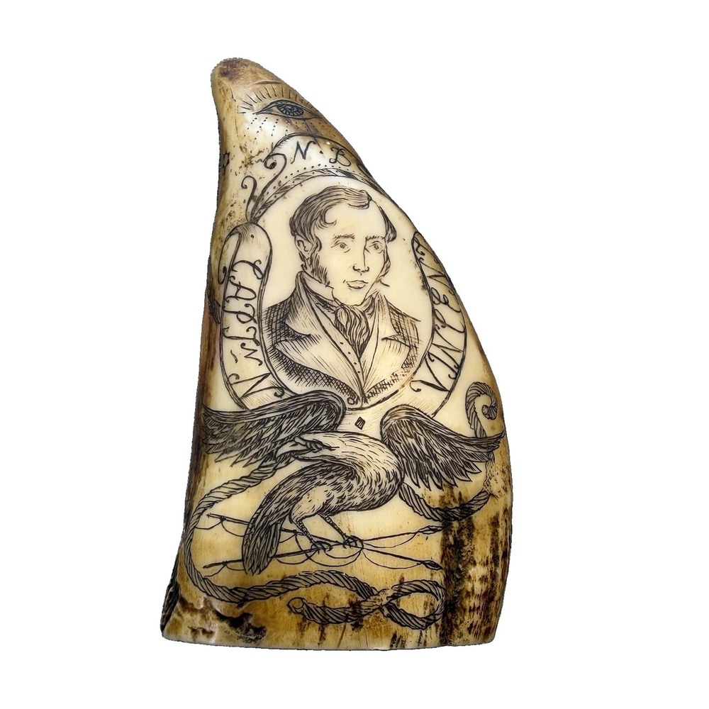 Resin Faux Whale Tooth Scrimshaw Capt. N. Vincent Stenrofjord